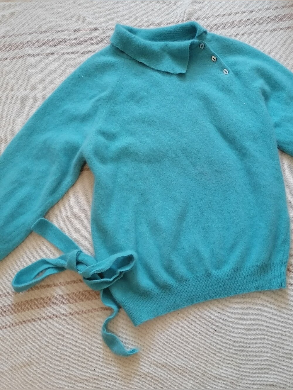 Women's Turquoise Turtleneck Sweater with tie belt